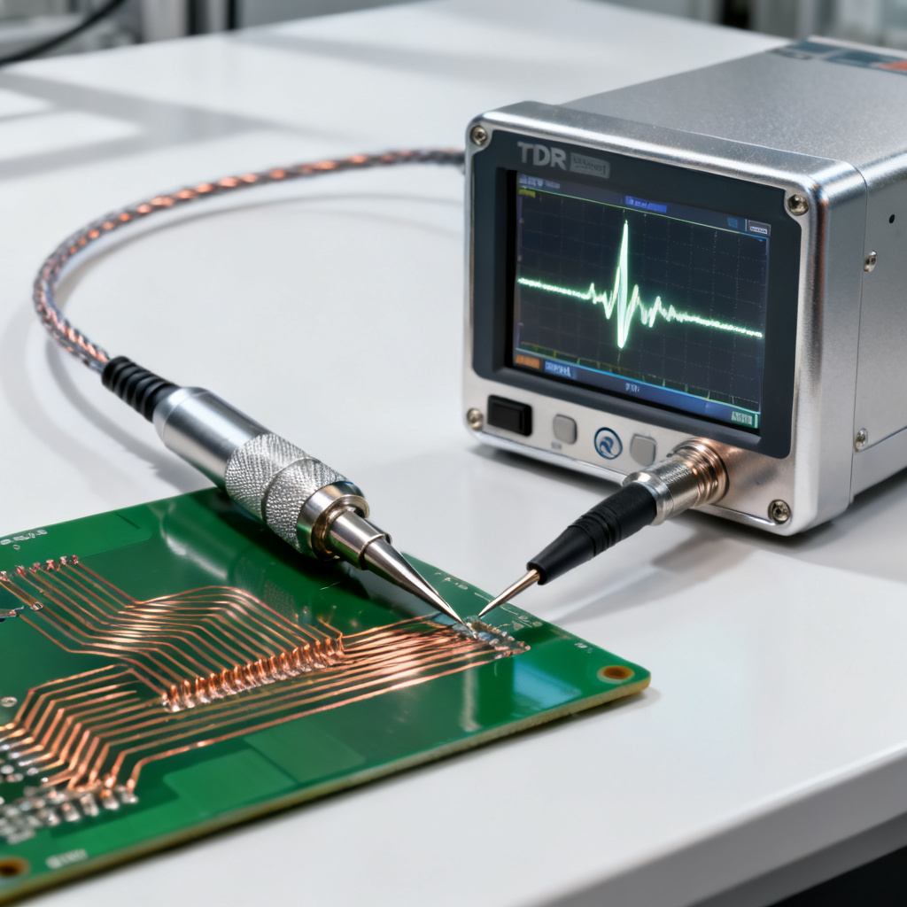 TDR measurement setup for verifying return path integrity in differential pair PCB design