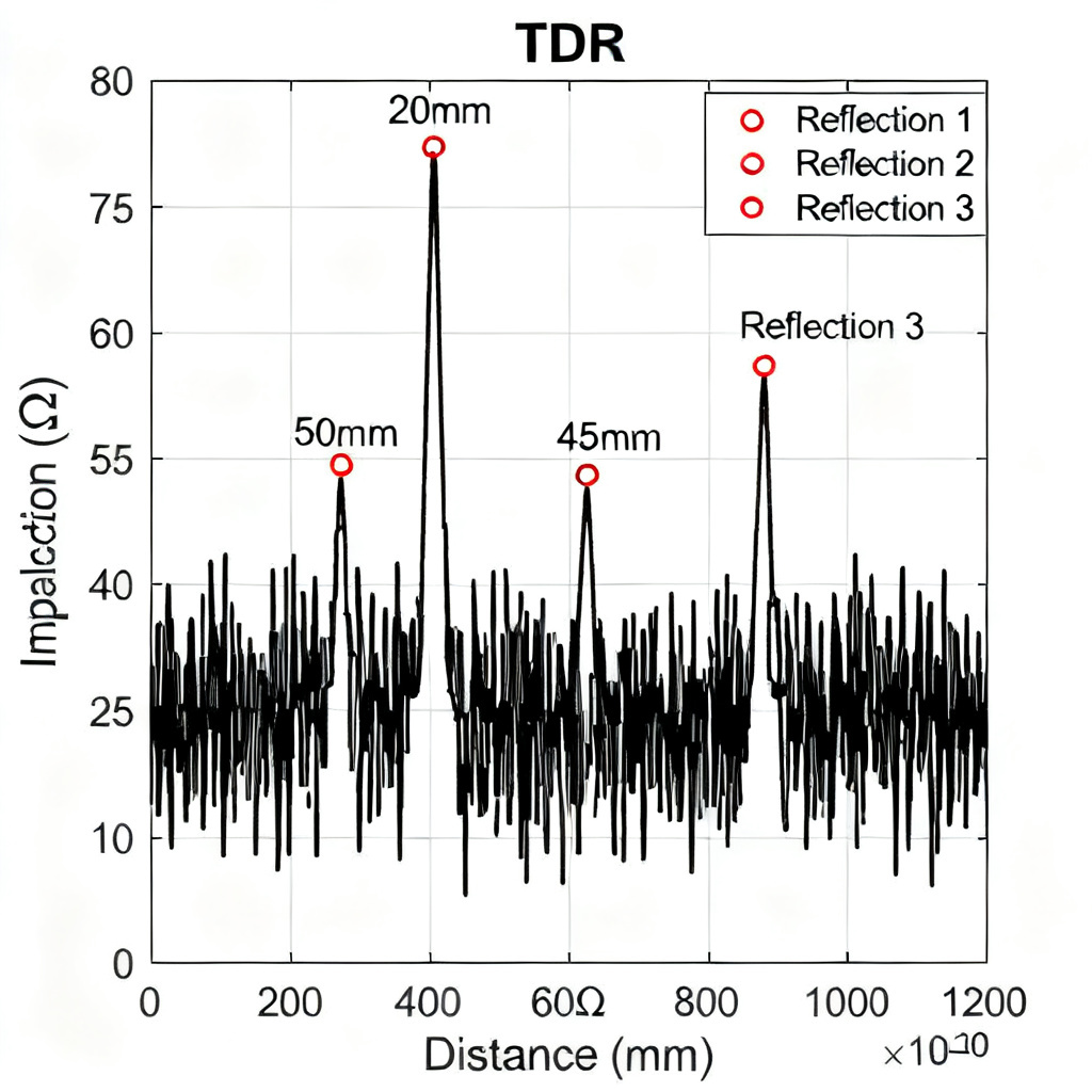 TDR measurement showing impedance profile of high-speed PCB with reflection points