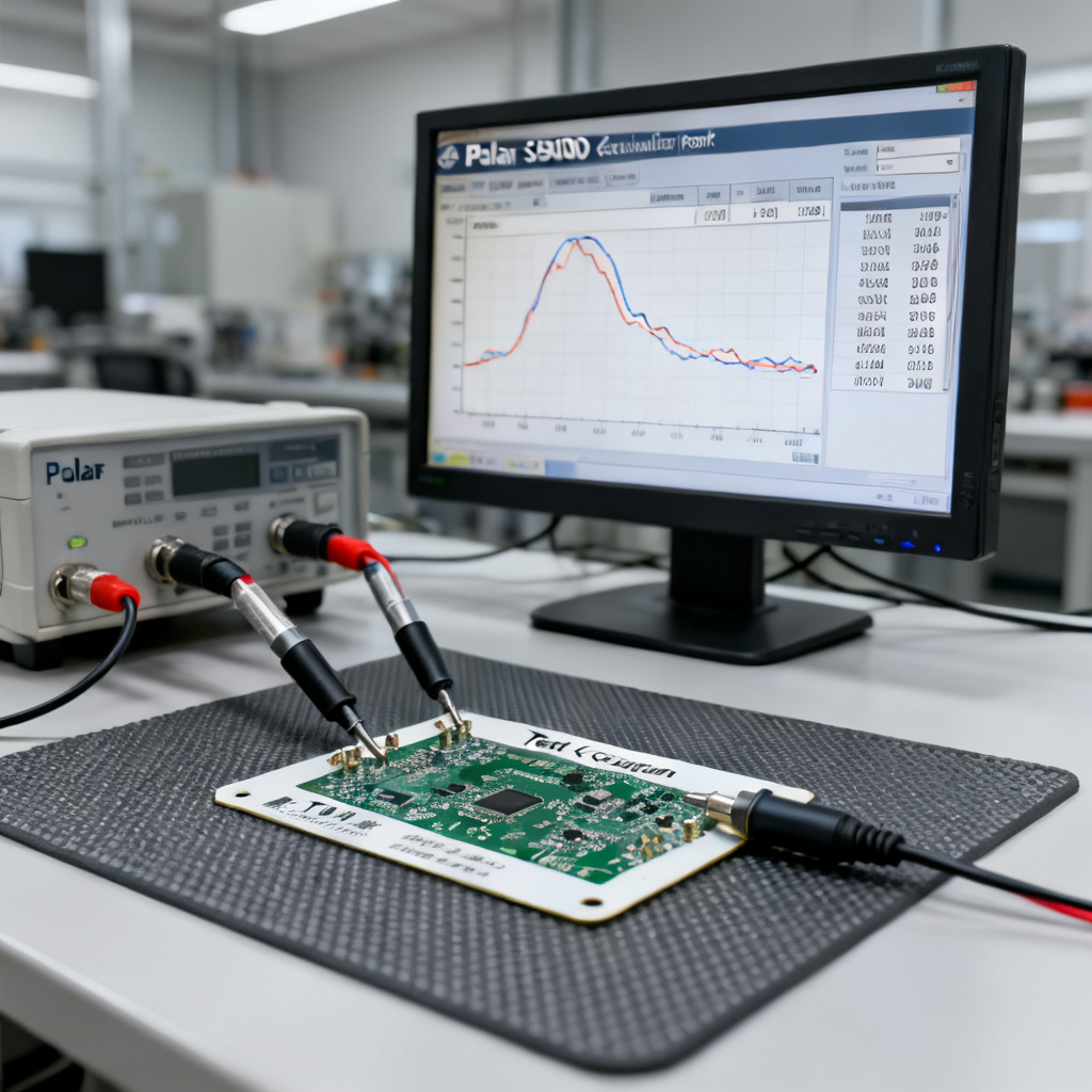 TDR verification of impedance control PCB calculation using Polar Si9000 showing test coupon and measurement results