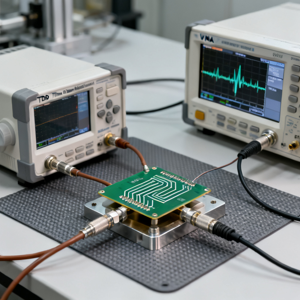 TDR and VNA impedance measurement setup for PCB reflection analysis