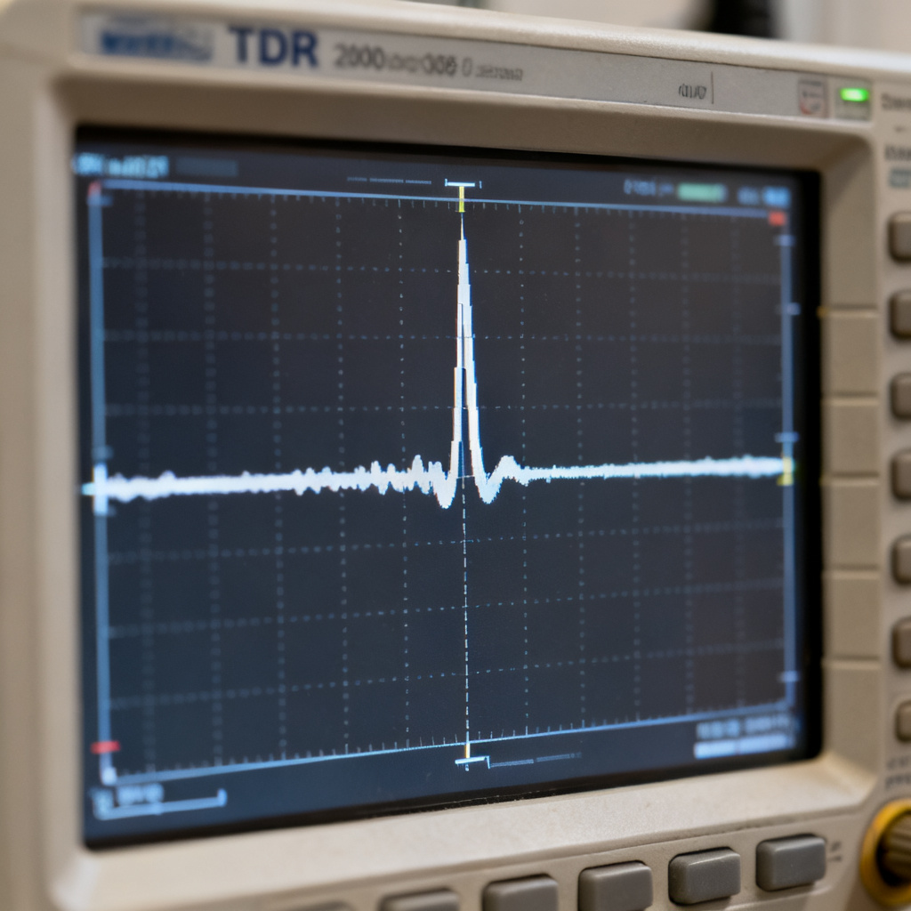 TDR waveform showing positive impedance spike from broken return path PCB design