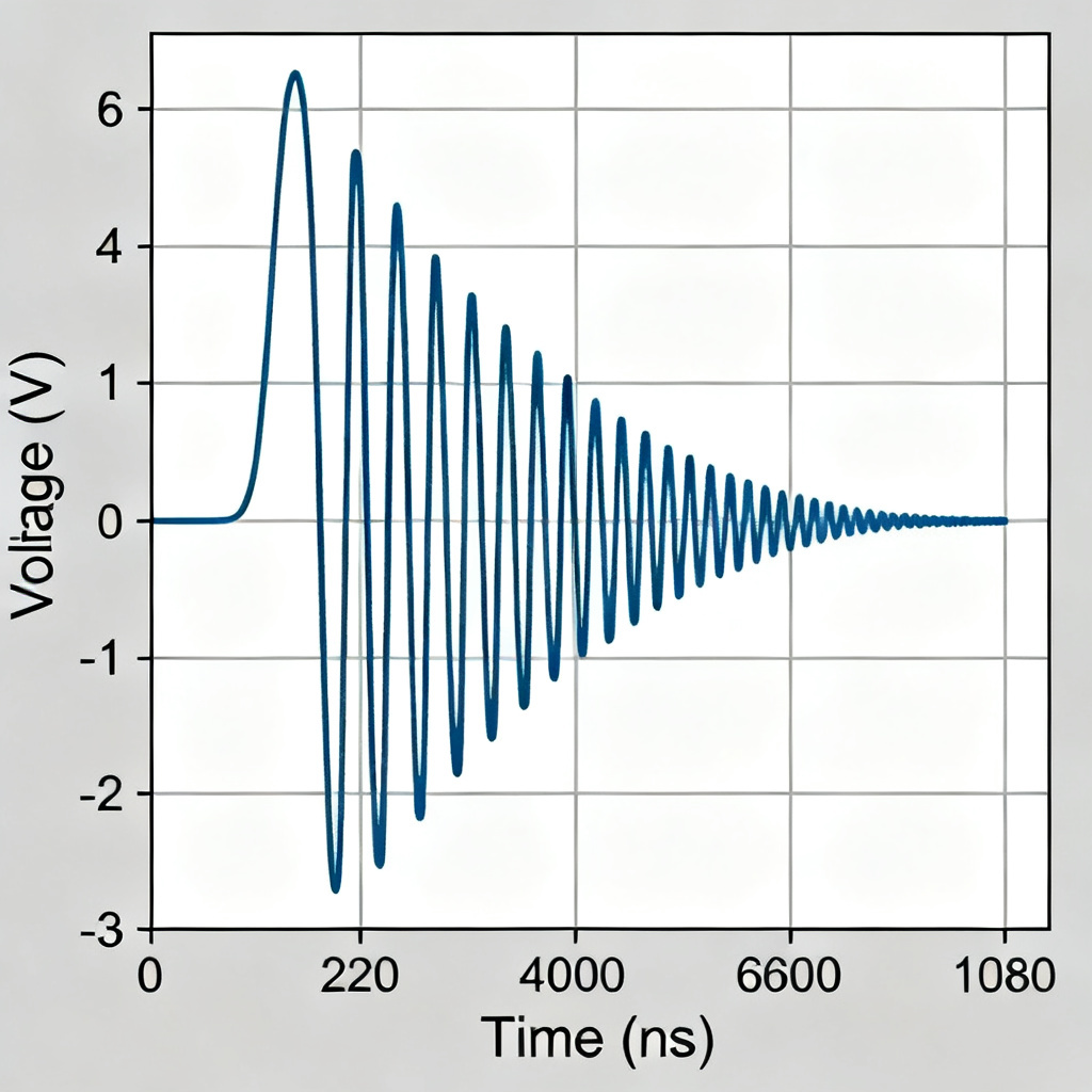 Transmission line reflection waveform showing overshoot and ringing