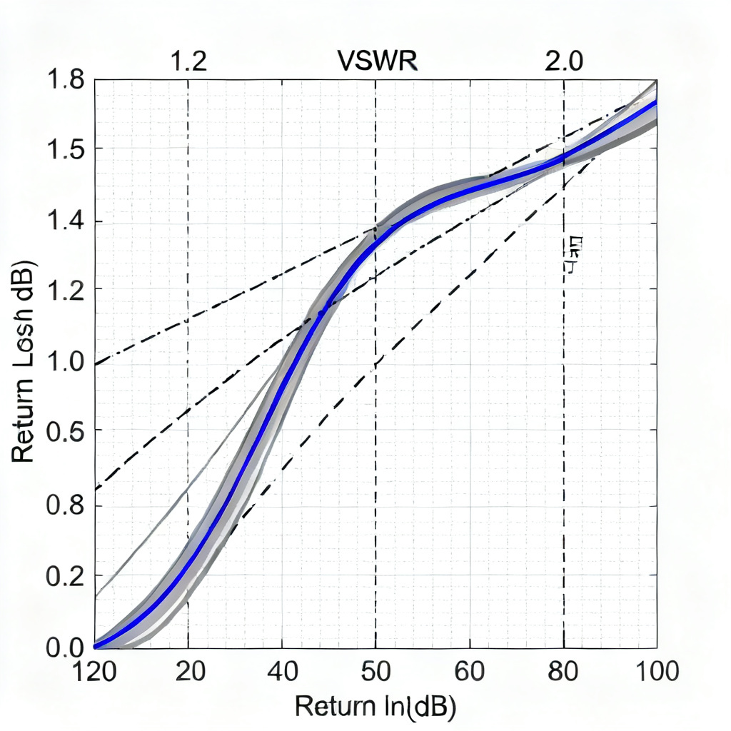 VSWR and return loss chart graph showing relationship between reflection coefficient and dB