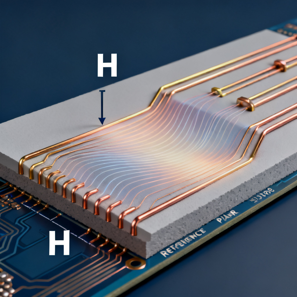 Dielectric height H controls electromagnetic field distribution in differential pair impedance