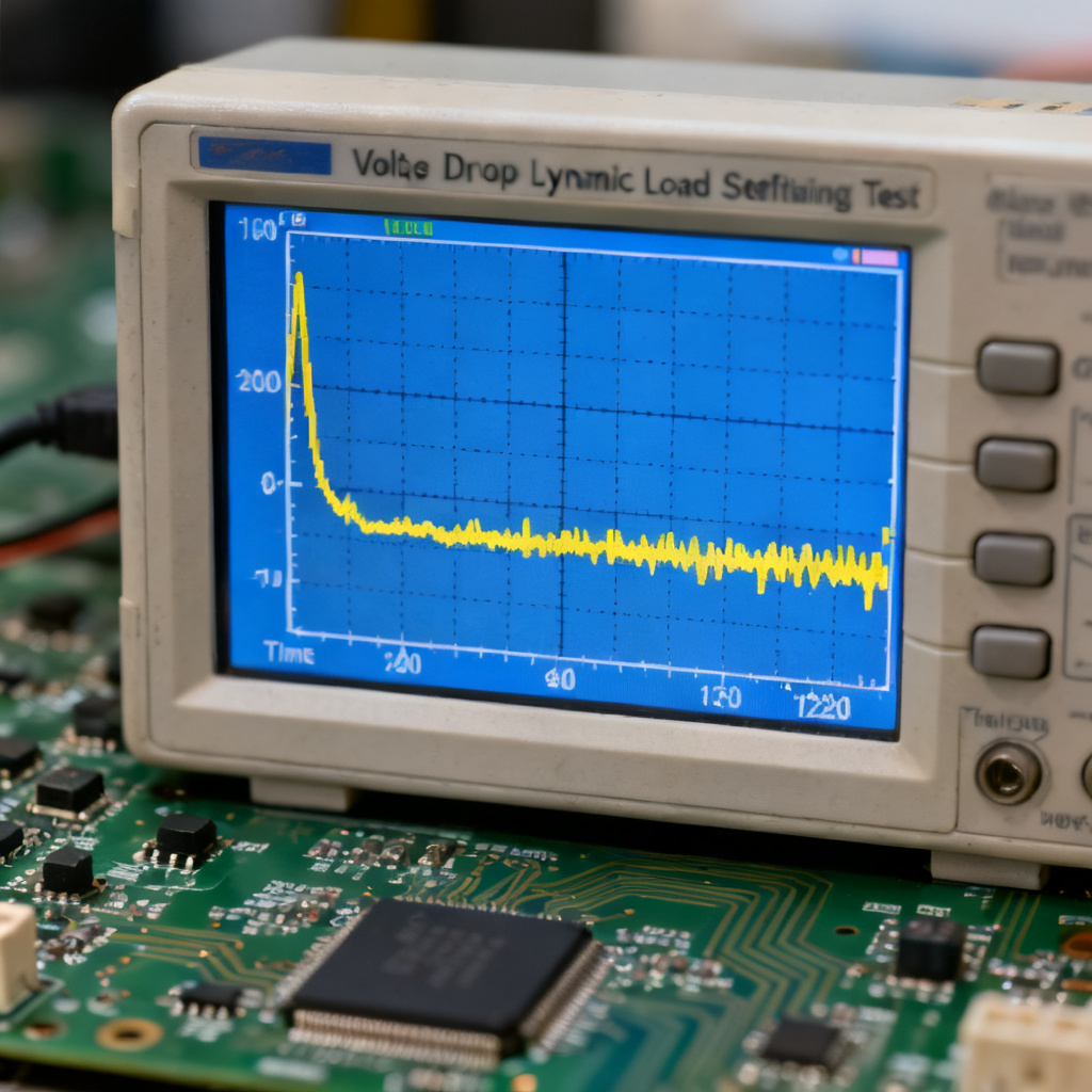 Dynamic load transient response measurement of power rail ripple and noise on high-speed PCB