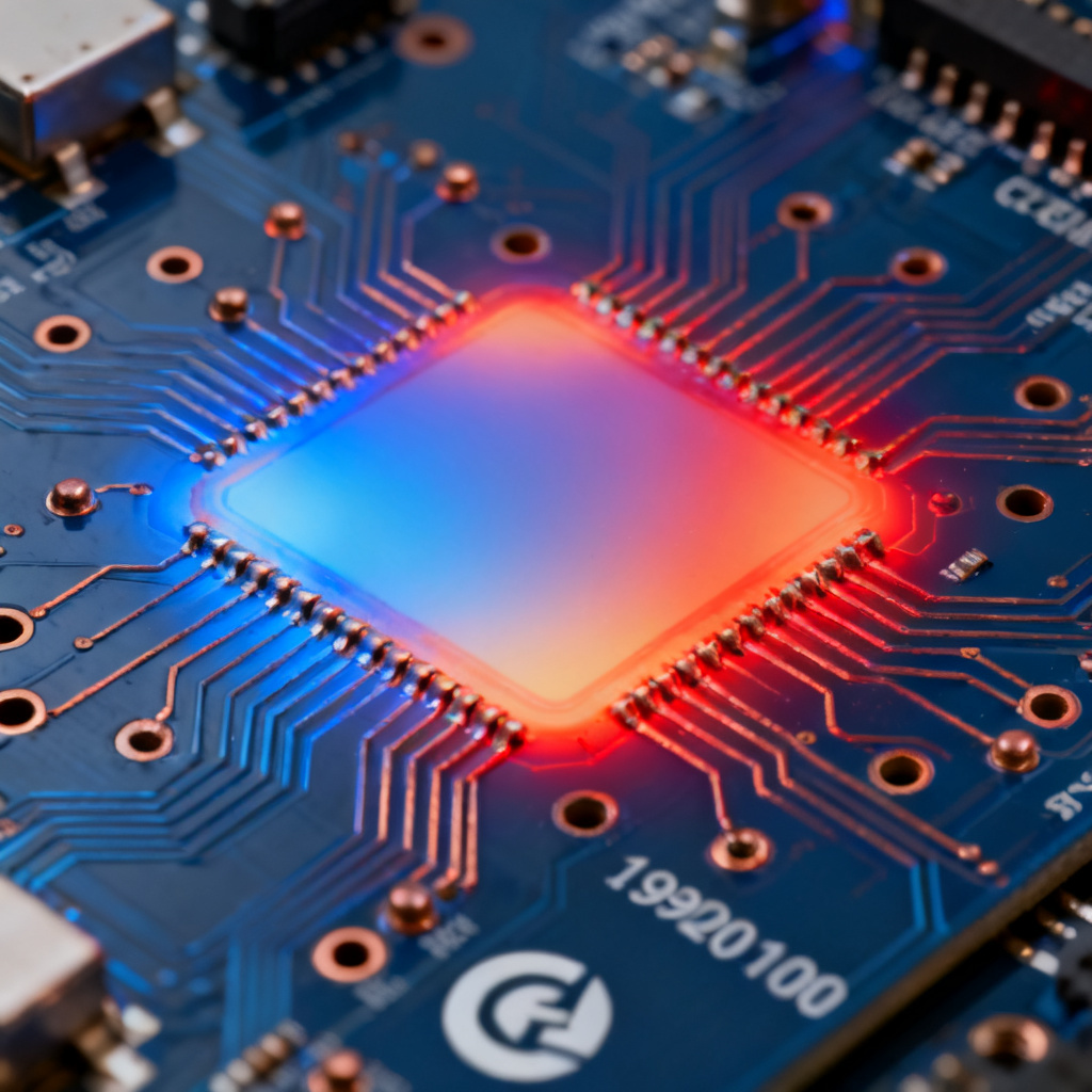 EMI hotspot heatmap on high speed PCB showing emission intensity
