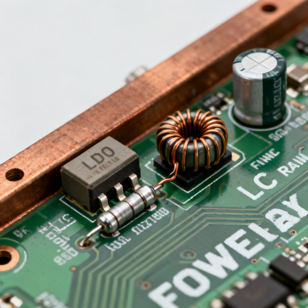 Filtering techniques for ripple and noise reduction in power integrity PCB design including LDO and ferrite beads