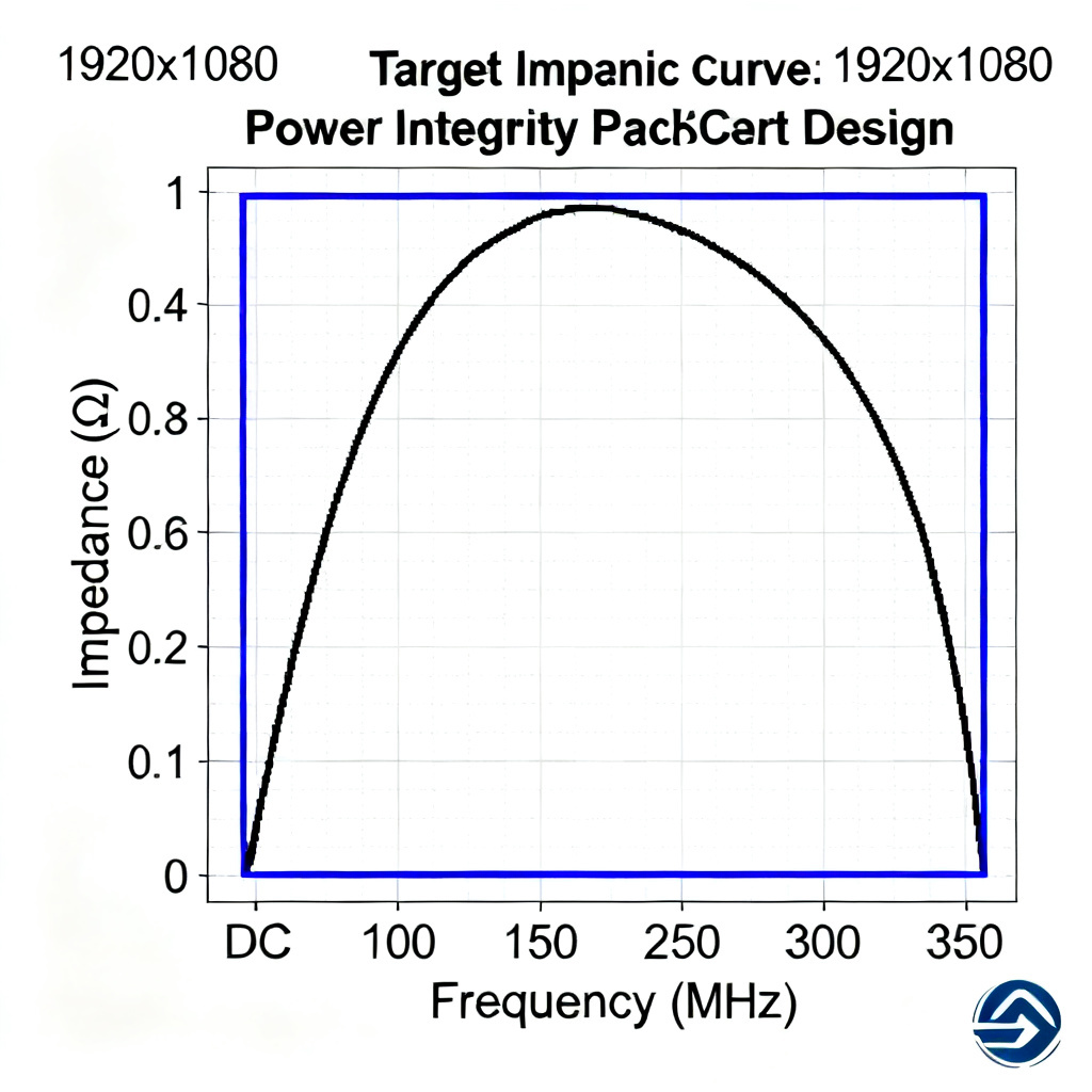 Frequency range target impedance curve PDN showing DC to Fmax spectrum