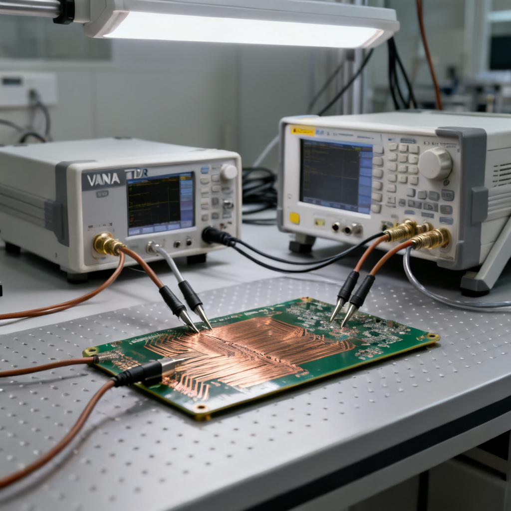 High speed PCB signal integrity testing setup with impedance verification