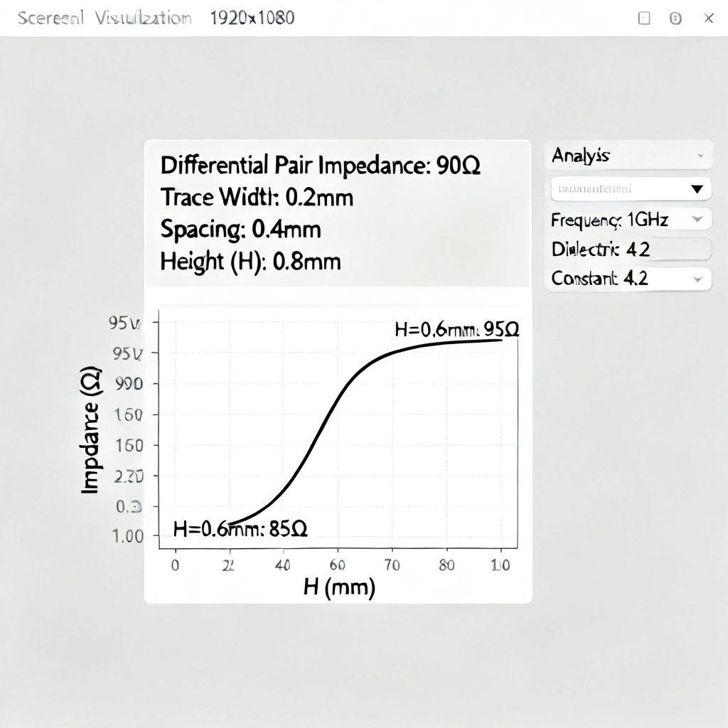 Impedance simulation showing dielectric height H sensitivity for differential pair impedance control