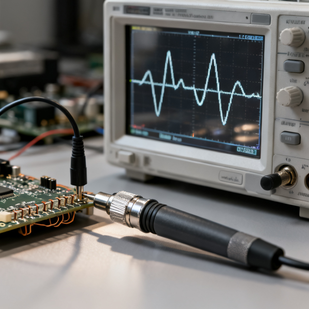 Oscilloscope probe setup for measuring power rail ripple and noise on high-speed PCB