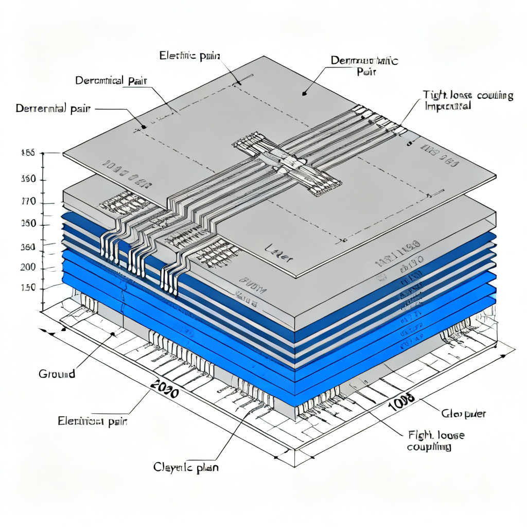 PCB stackup design for differential pair impedance control showing tight and loose coupling layers