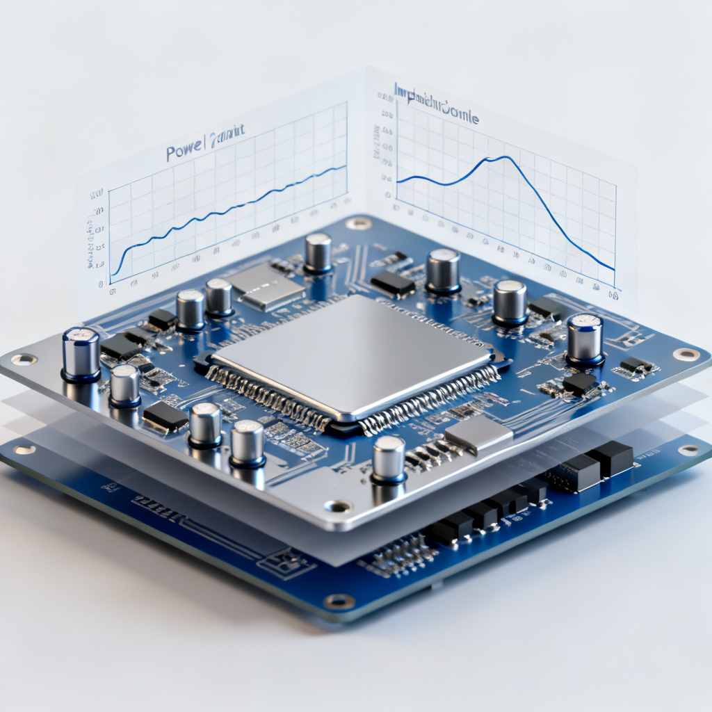 PDN simulation in Ansys SIwave for Power Integrity PCB Modeling showing impedance profile and decoupling optimization