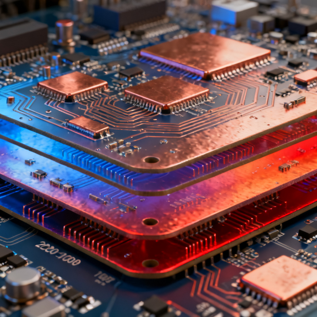 Power planes and traces DC drop overview showing multi-layer PCB with copper planes and traces