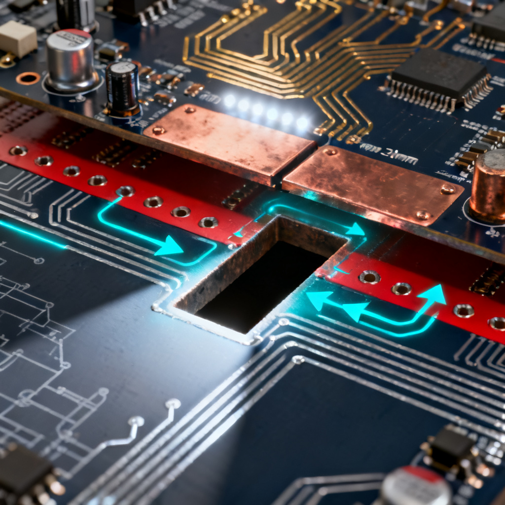 Split plane and slot antenna power integrity overview showing return path discontinuity in high-speed PCB