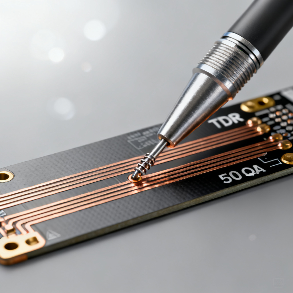 TDR testing equipment verifying differential pair impedance on PCB