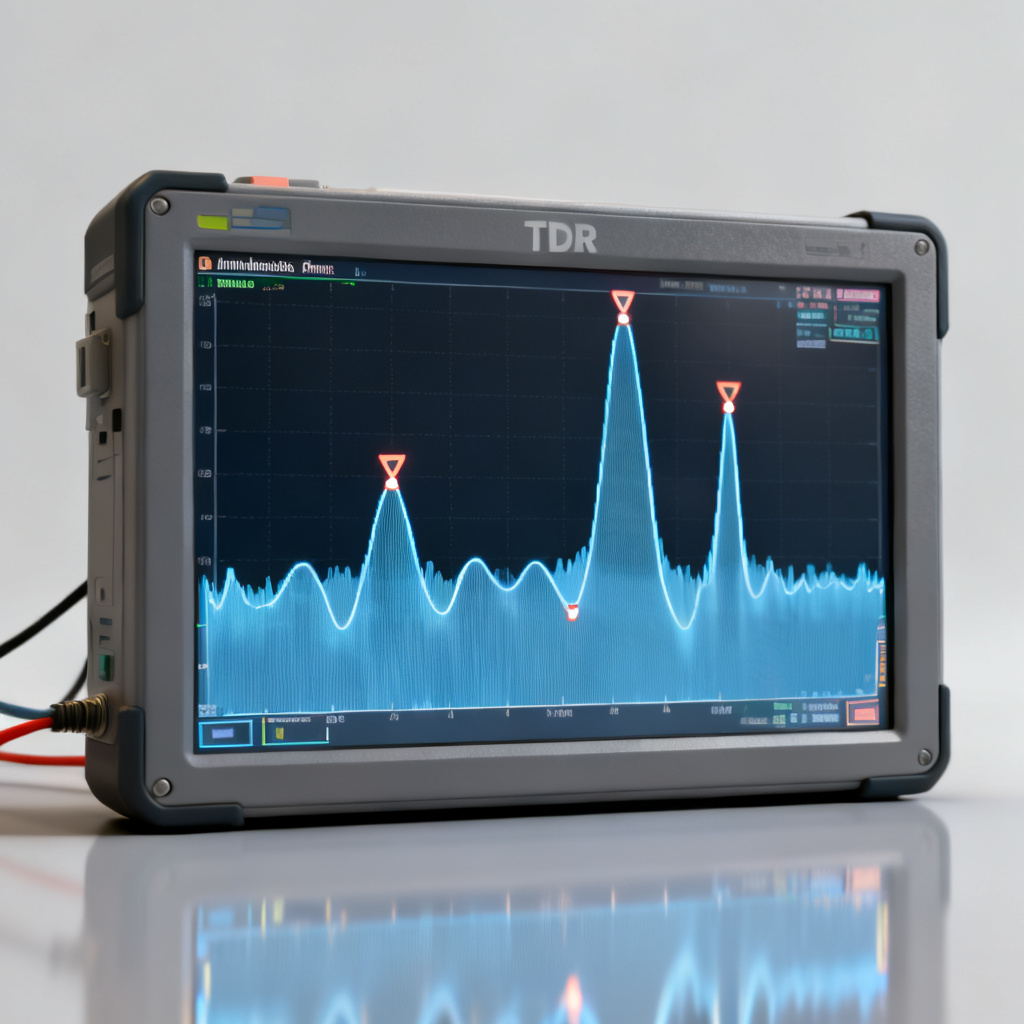 TDR waveform showing impedance profile of a differential pair with flat region and discontinuities
