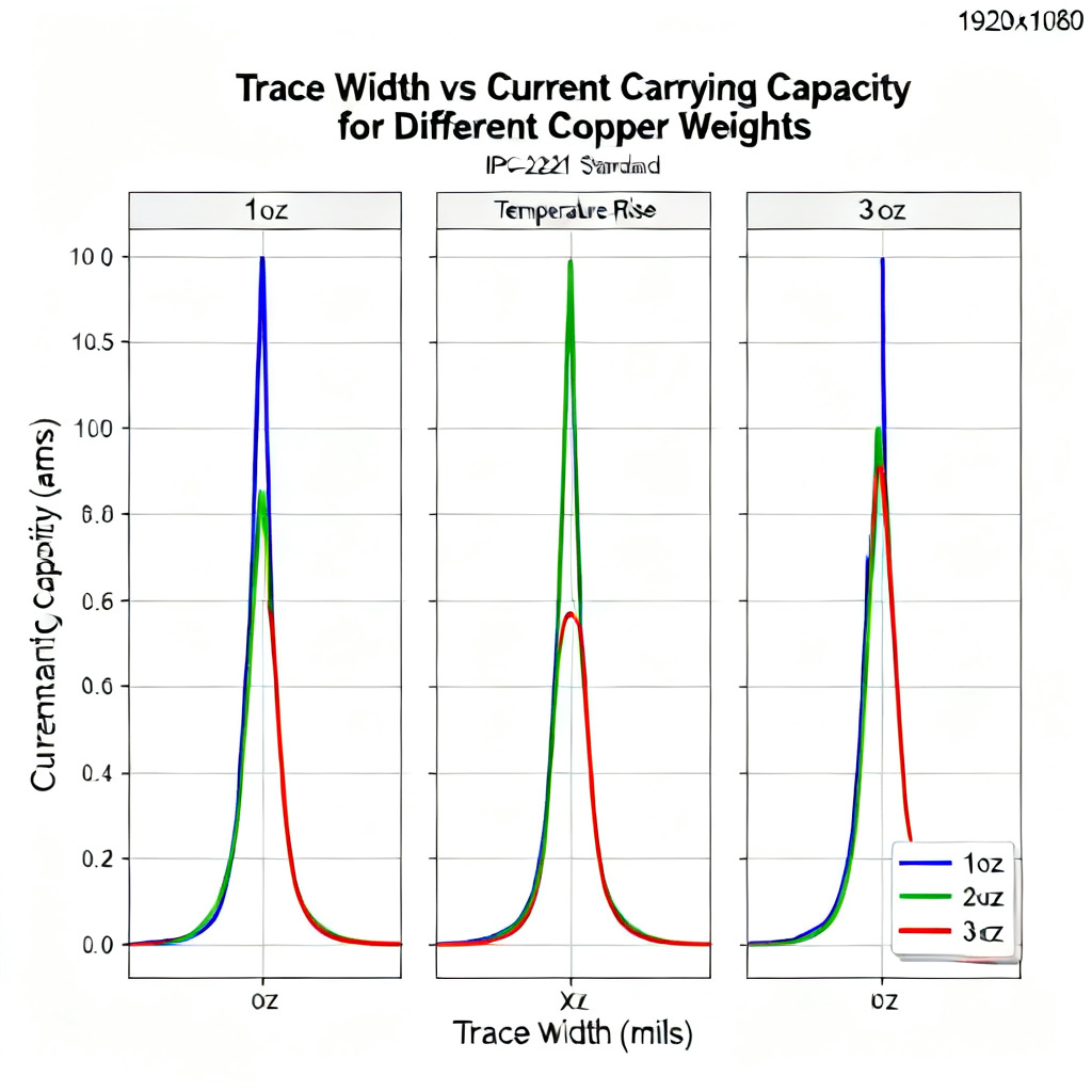 Trace width current carrying capacity chart for power planes and traces sizing using IPC-2221