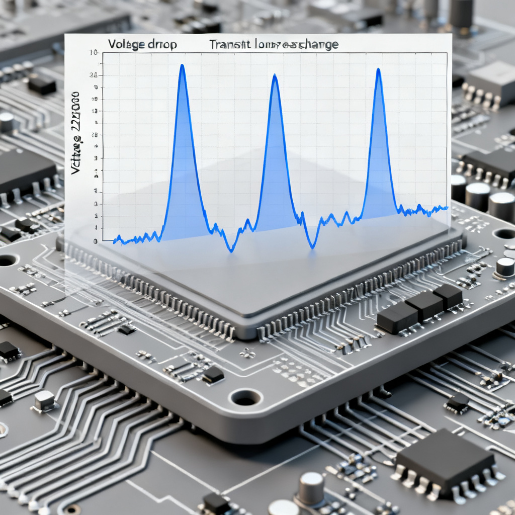 Transient load simulation for power integrity PCB showing voltage droop response